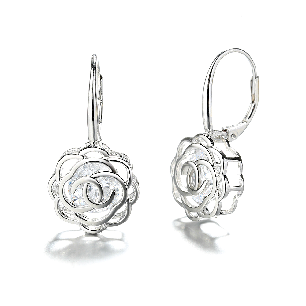 Sterling Silver Crystal Rose Earrings - Gallery 9