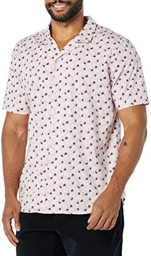 Amazon Essentials Men's Vacation Cotton Resort Shirt, Slim-Fit Short Sleeve, Lavender Palm Leaf Print, X-Small
