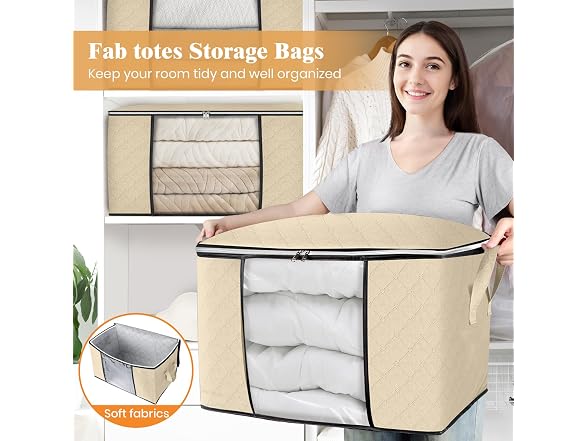 Fab totes 90L Beige 4 Pack Storage Bags