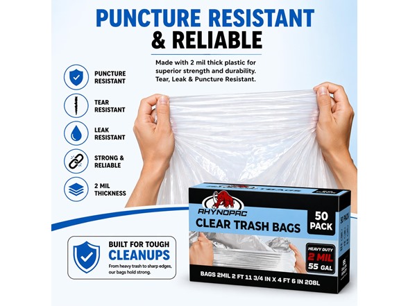55 Gallon 2 Mil Clear Trash Bags