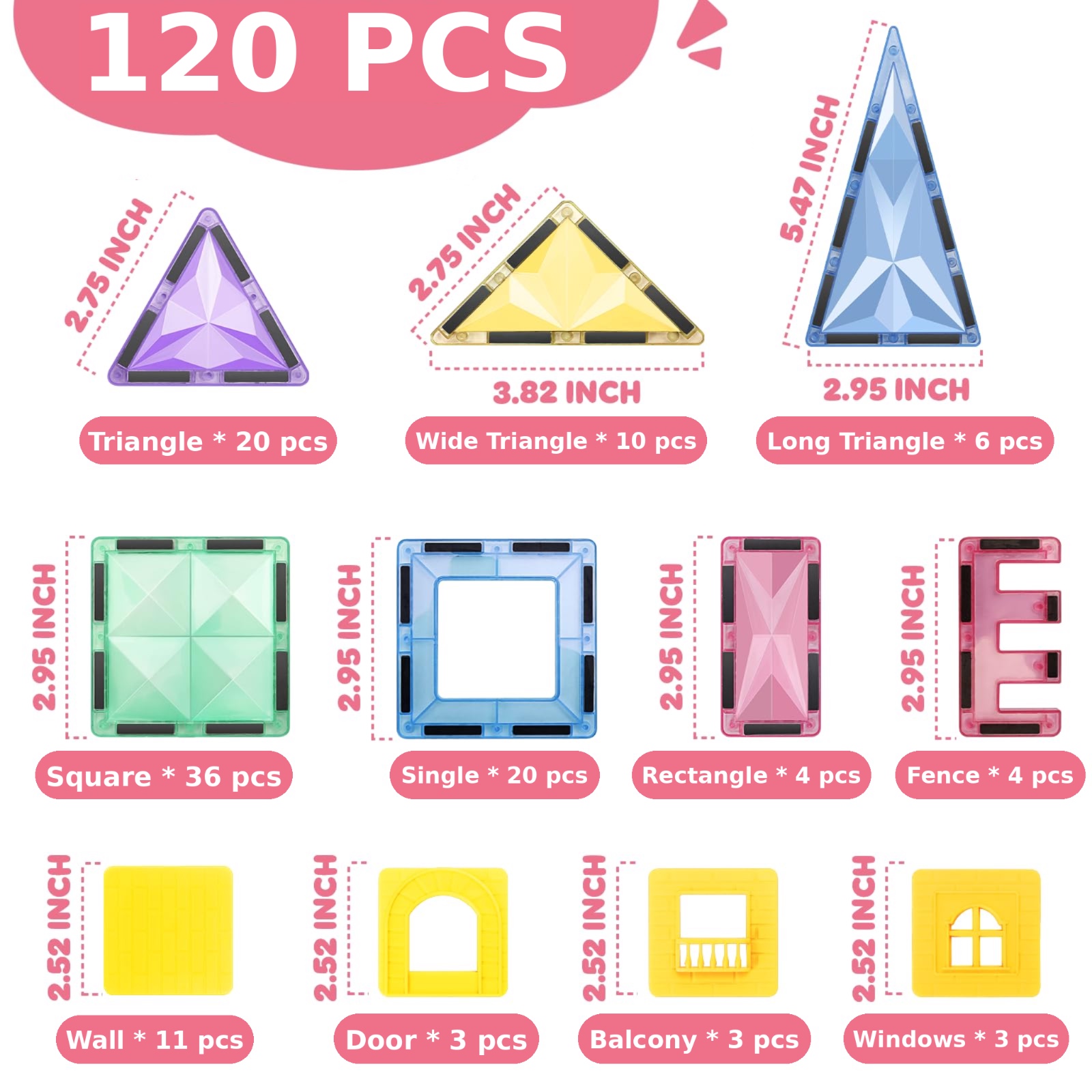 120 PCS Magnetic Building Tiles Set - Gallery 11