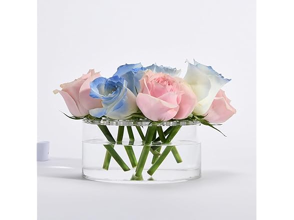 TOMTREE Clear Acrylic Low-Profile Cylinder Vase,