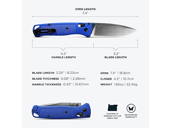Benchmade Bugout Knife - Blue Grivory - Satin Finish