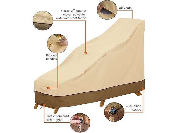 Water-Resistant 65 Inch Patio Chaise Cover