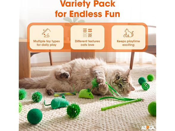 ASPCA 15-Piece Cat Toy Variety Pack, Green