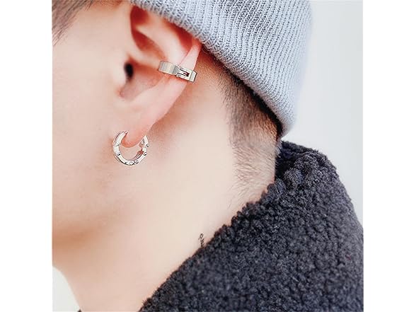 Rhodium Biker Hoop Earrings