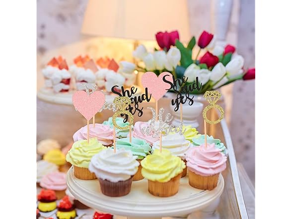 He Asked She Said Yes Cupcake Toppers