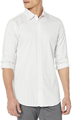 Amazon Essentials Men's Slim-Fit Long-Sleeve Stretch Dress Shirt, Lavender Windowpane, Large
