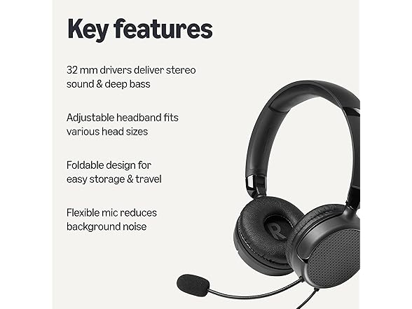 Amazon Basics On Ear Wired Computer Headset