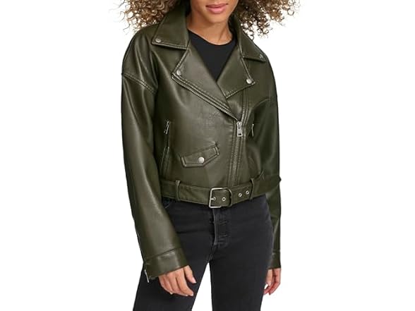 Levis Womens Faux Leather Cropped Moto Jacket