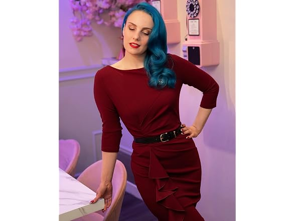 Aisize Women (L) Retro Sleeve Ruched Elegant Dress