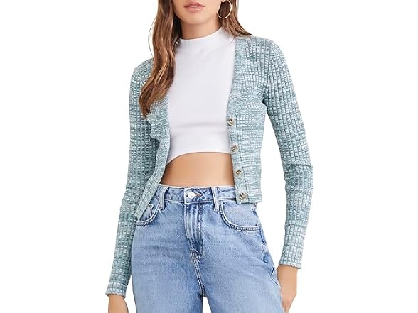 Forever 21 (S) Marled Cardigan Sweater Green