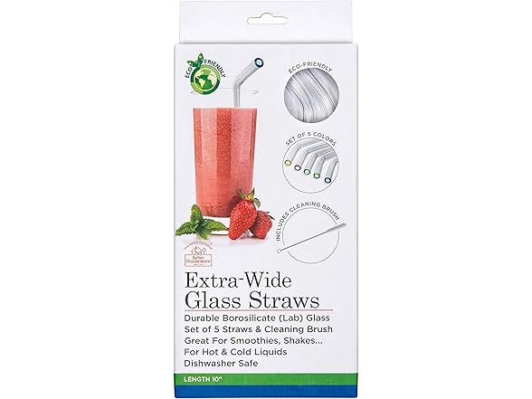 Extra-Wide 10mm Reusable Glass Drinking Straws