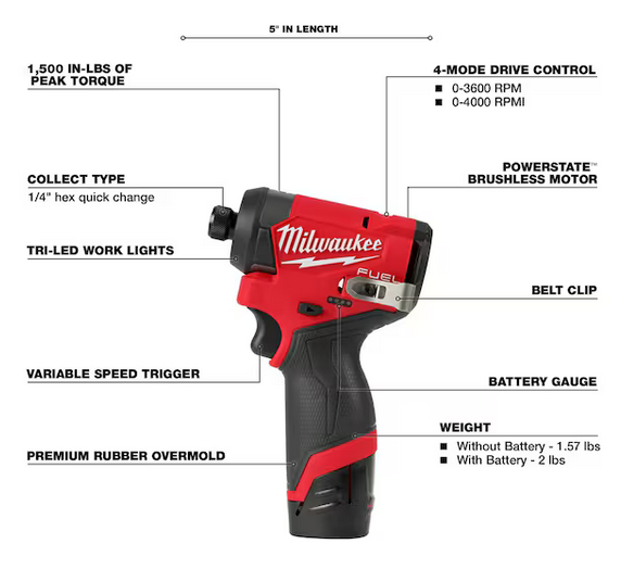 Milwaukee 3453-22 M12 FUEL 1/4in Hex Impact Kit - Gallery 10