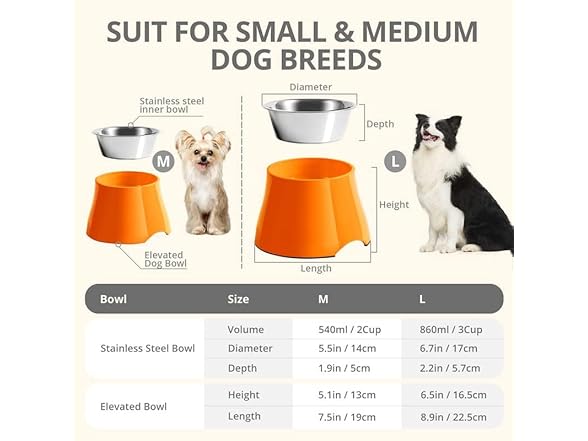 Fluffydream Elevated Dog Bowl Sz L, Orange