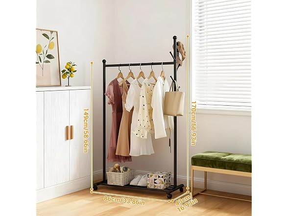 Heavy-Duty Portable Clothes Rack with Wheels Black