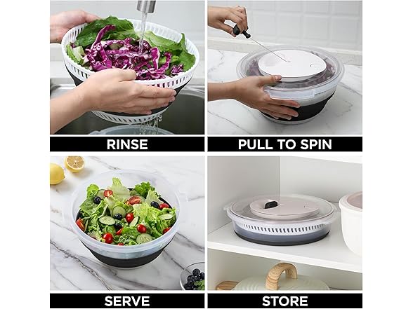 4 Qt Collapsible Salad Spinner Black