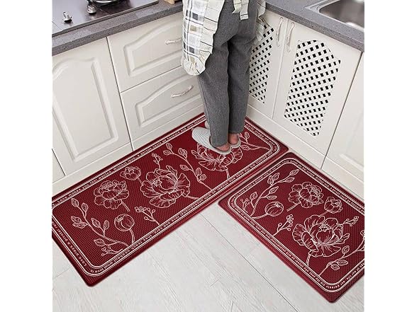 ROTTOGOON Kitchen Floor Mat Set of 2 Red