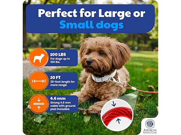 American Kennel Club Dog Tie Out Cable 20 Feet