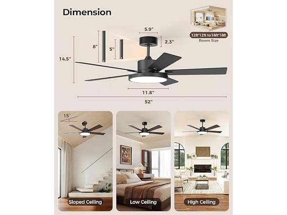 RGBCW Smart 52" 2600LM LED Ceiling Fan Light with Remote