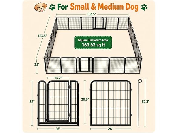 Yaheetech Dog Playpen 32in 24 Panels Pet Fence