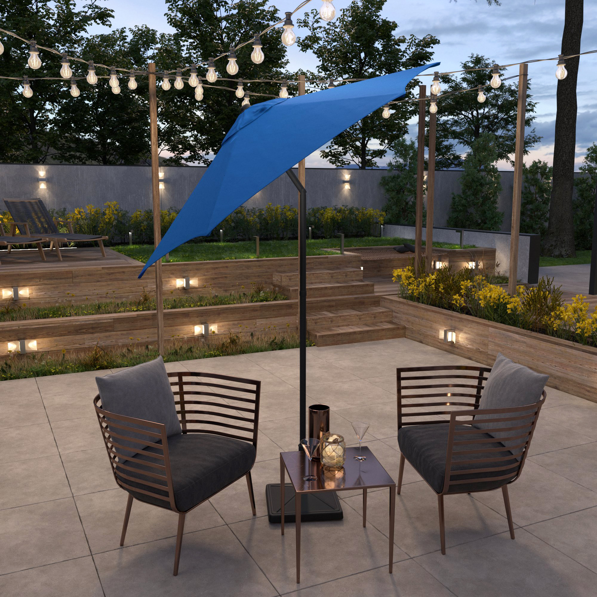 Astella 7.5' Steel Blue Push-button Tilt Patio Umbrella - Gallery 26