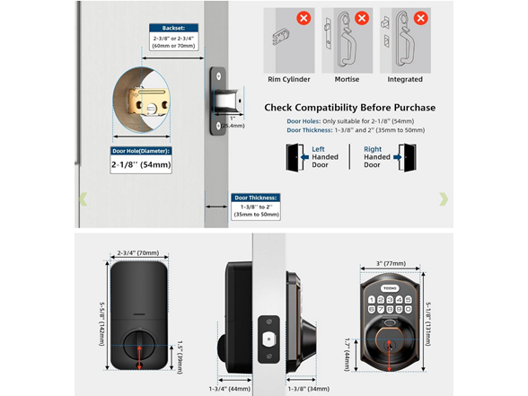 TEEHO TE002 Fingerprint Door Lock Oil Rubbed Bronze