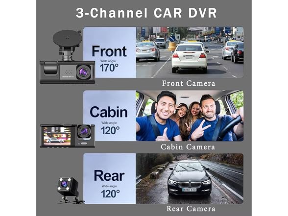 JHXLETU APP-Auto-135 1080P 3-Channel Dash Cam Front