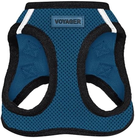 Best Pet Supplies - All Weather Mesh, Reflective, No Pull Harness for Small, Medium Dogs, Cats - Secure with Hook & Loop Fastener, Buckle, Double D-Rings - Blue/Black Trim, L