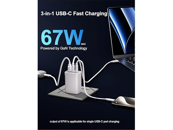 67W USB C Charger,3-Port PPS