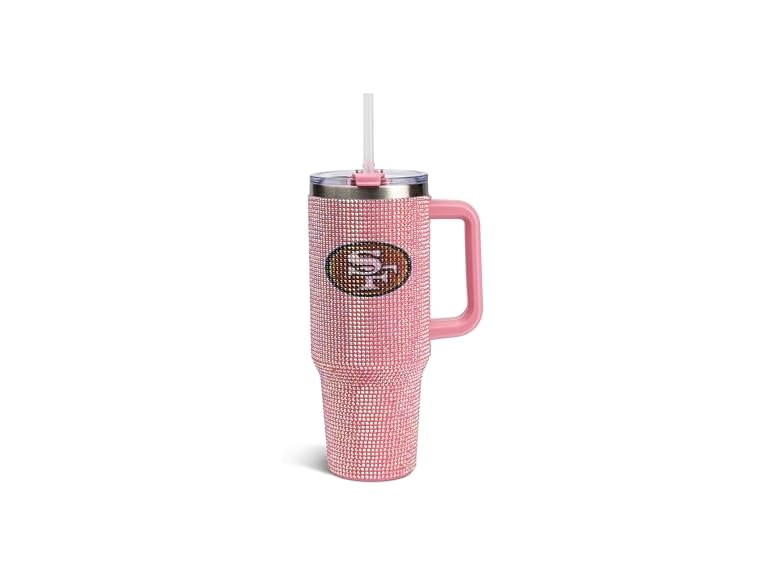 The Memory Company Officially Licensed 40oz Pink Game Day Bling Stainless Steel Tumbler - Premium Insulated Double-Wall Travel Cup With Handle and Straw Lid