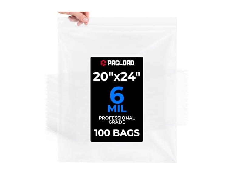 20" x 24" Extra Large Reclosable Plastic Zip Bags, 100 Count