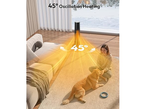 Rellytech Tower space heater with fireplace - Electric Space Heater Large Room with 3D Flame, Portable Tower Space Heaters for Office, Bedroom, 2 Modes, Thermostat, Tip-over Protection, Oscillation (Open Box)