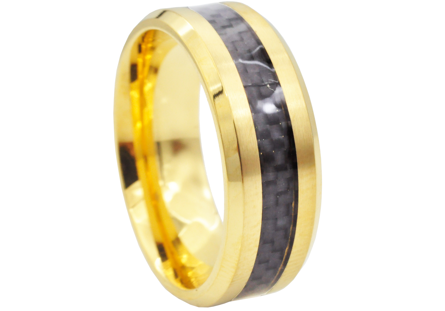 Gold Stainless Steel Carbon Fiber Ring - Gallery 3