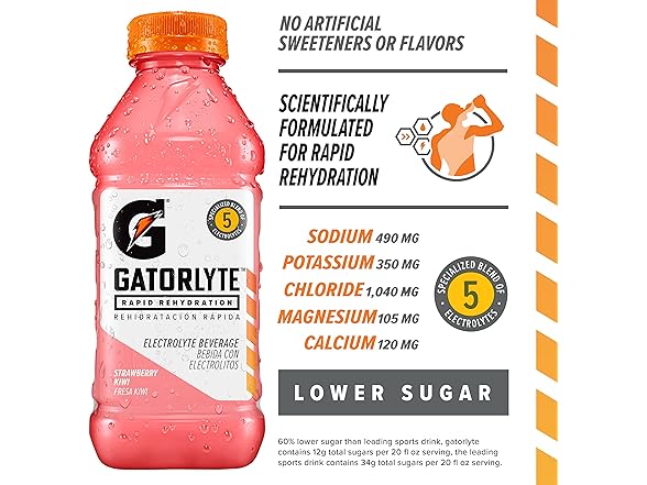 12PkGatorlyte Rapid Rehydration Drink, Strawberry Kiwi