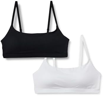 Amazon Essentials Women's Cotton Jersey Adjustable Scoop Bralette, Pack of 2, Black/White, Small