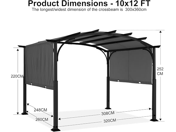 ABCCANOPY Arched Pergola 10'x12' Retractable