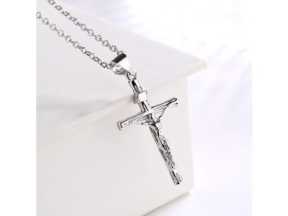 Silver Crucifix Cross Pendant Necklace