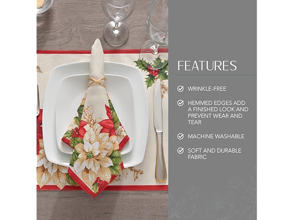 Threadmade Red and White Poinsettias Placemat, Set of 4