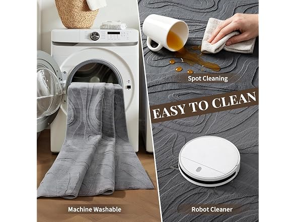 UKISS Grey Embossed Washable Rug 8'x10'