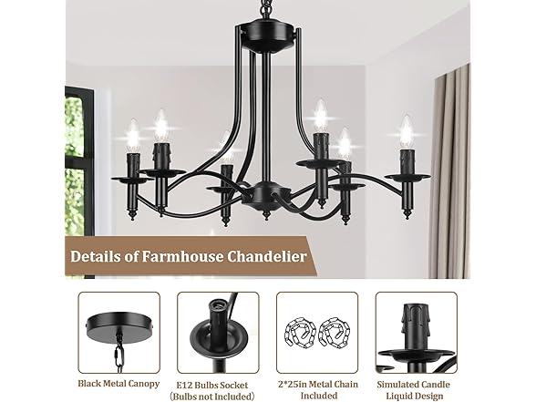Brightever 6-Light Black Farmhouse Chandelier