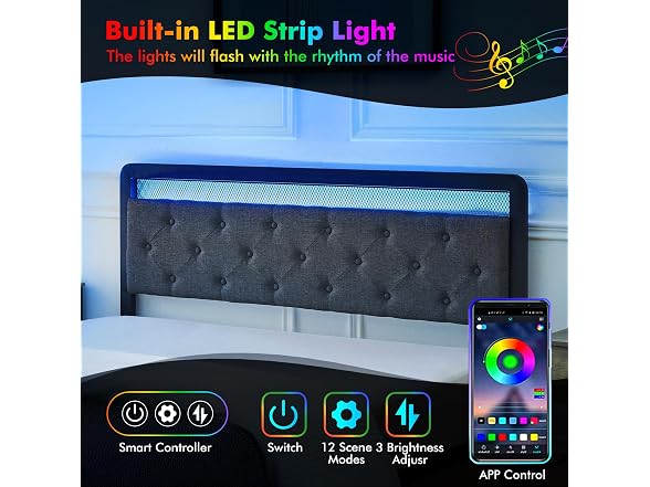 Queen Bed Frame w/ 2 Drawers, LED Light