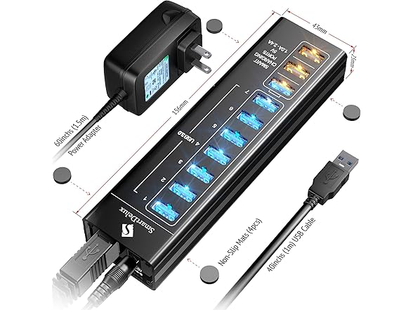 SmartDelux 10-Port USB 3.0 Hub