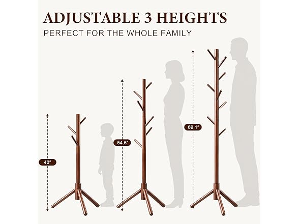 Freestanding Wooden Coat Rack, 8 Hooks