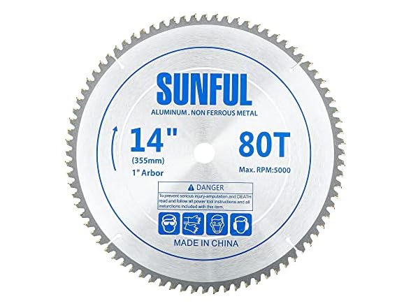 14 inch (355 MM) TCG 80Tooth fine finish cut-off blade with a 1 inch arbor