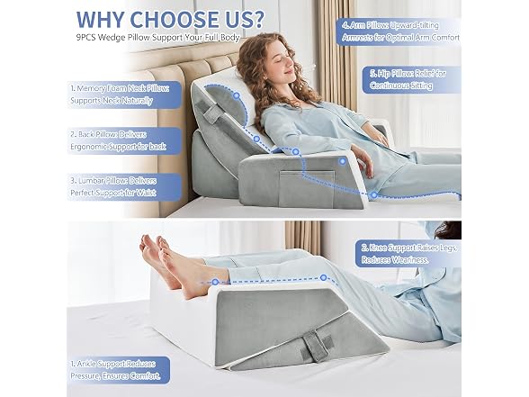 paxato 9PCS Wedge Pillow Set Gray