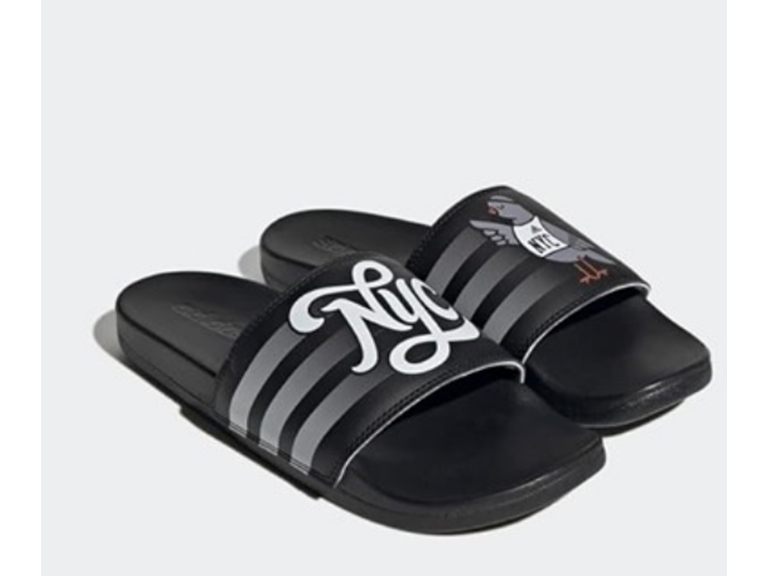 adidas Unisex Adilette Comfort Slide Sandal, Black/White/Black, 18 US Women