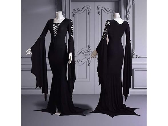 Pajadar Morticia Addams Floor Dress Costume Witch - Gallery 5