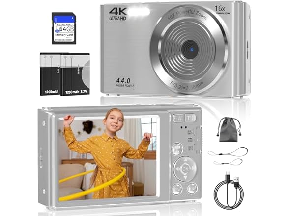 ceye FHD 4K 44MP Digital Camera w/3-LED Flash