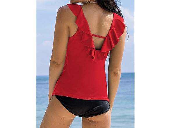 Septangle Women (10) V Neck Swimsuit Ruffled Tops